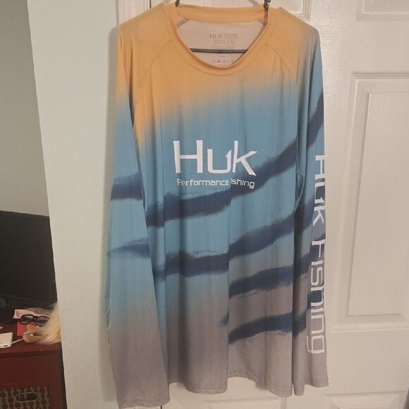 Huk Gradient Long Sleeve Shirt in Blue and Orange - Picture 1 of 6